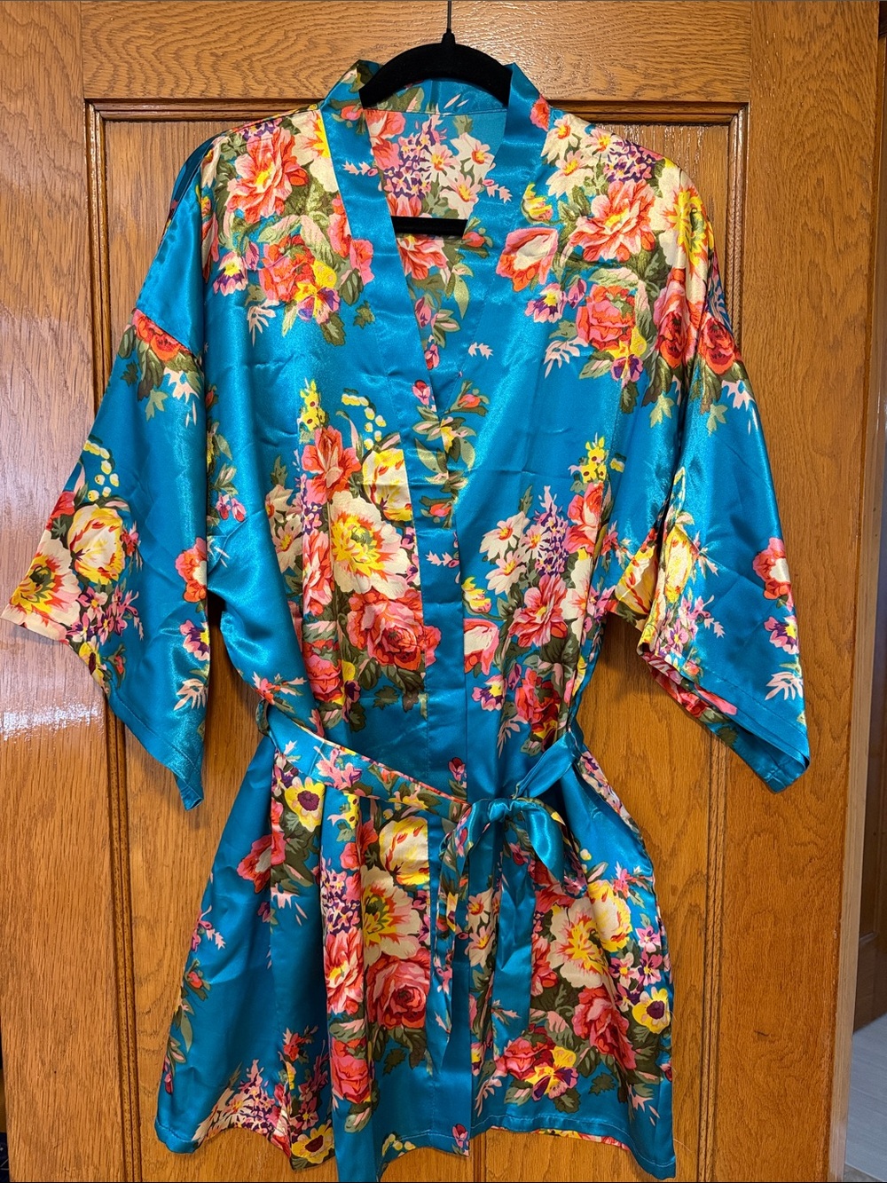Floral Satin Kimono Robe